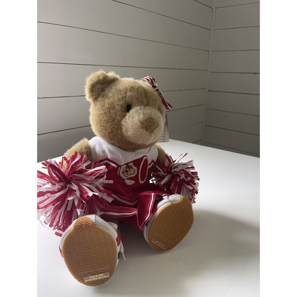 Build-A-Bear BABW Brown Plush Red & White Cheerleader Bows Pom Poms Pennant Horn